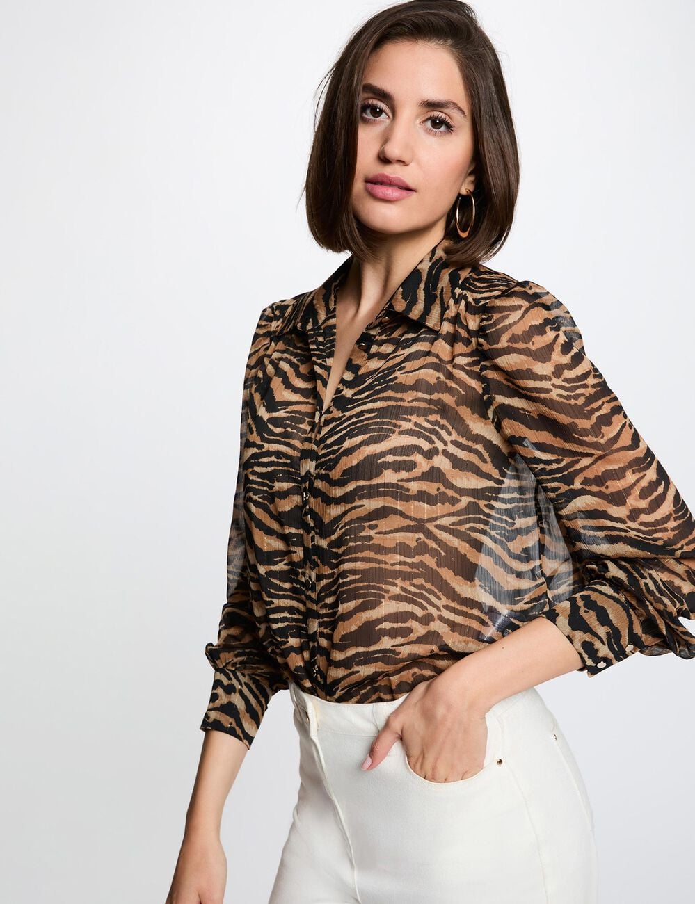 Chemise voile imprim&eacute; multicolore femme