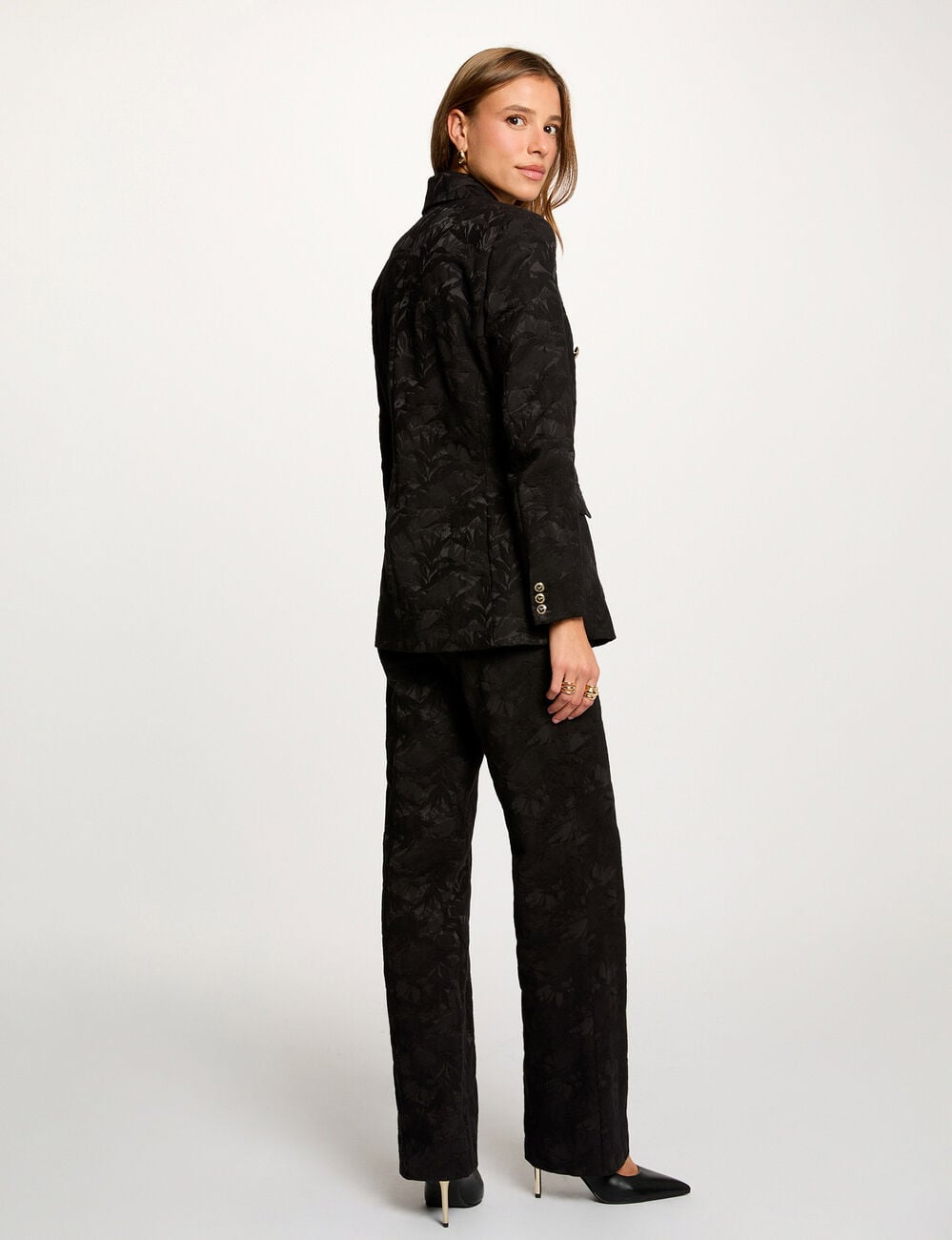 Veste jacquard ajust&eacute;e noir femme