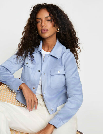 Blouson ajust&eacute; su&eacute;dine bleu lavande femme