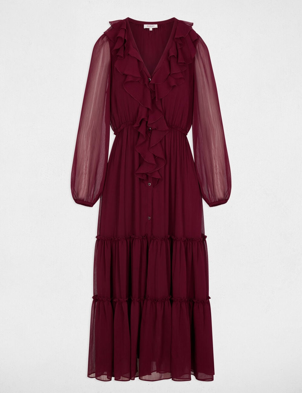 Robe longue fluide bordeaux femme