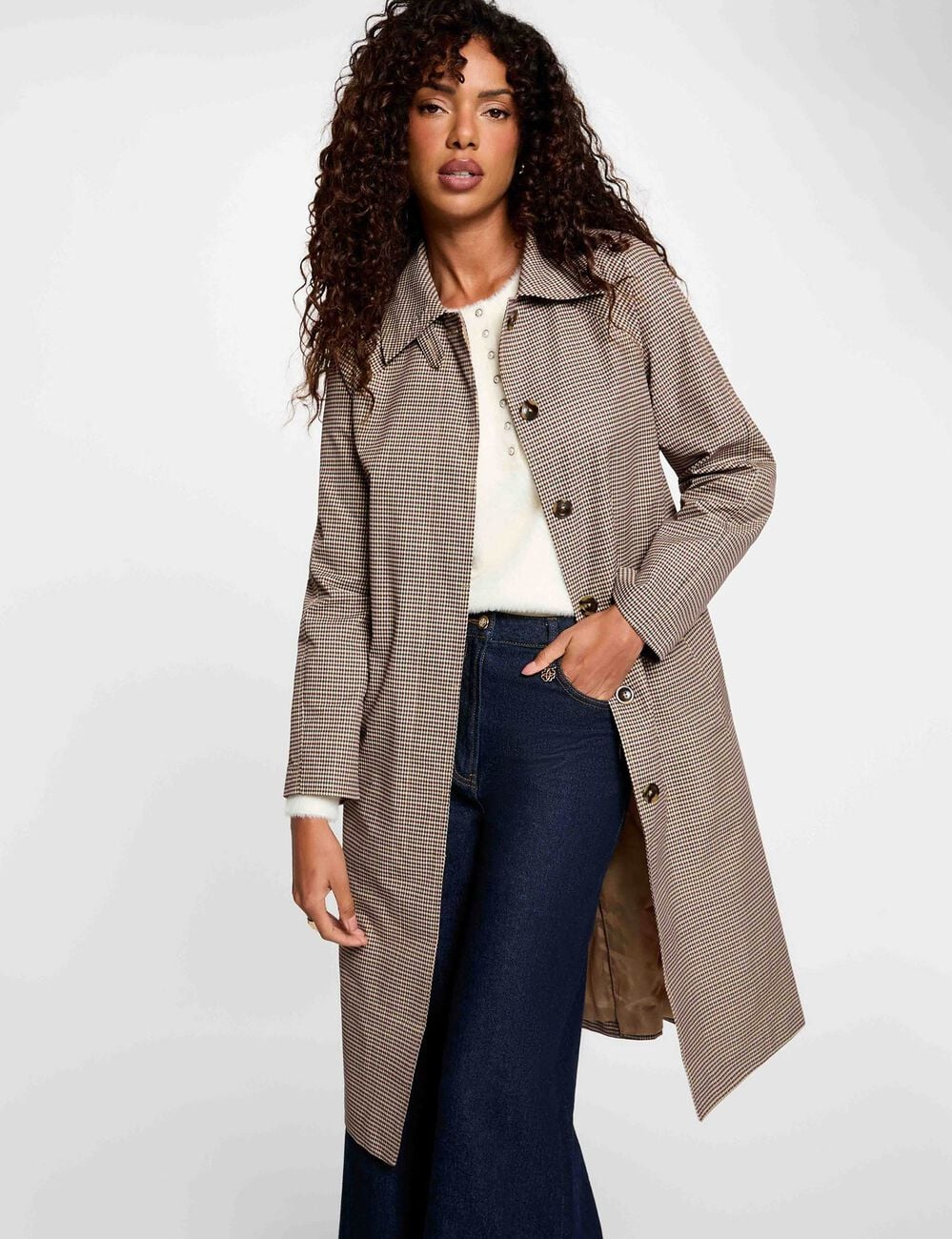 Trench ceintur&eacute; manches longues multicolore femme