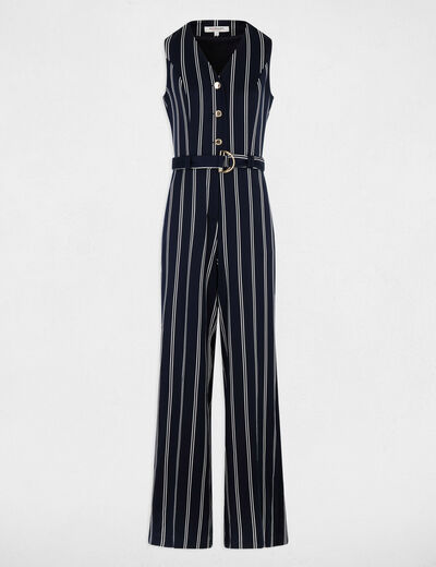 Combinaison sans manches col v bleu marine femme