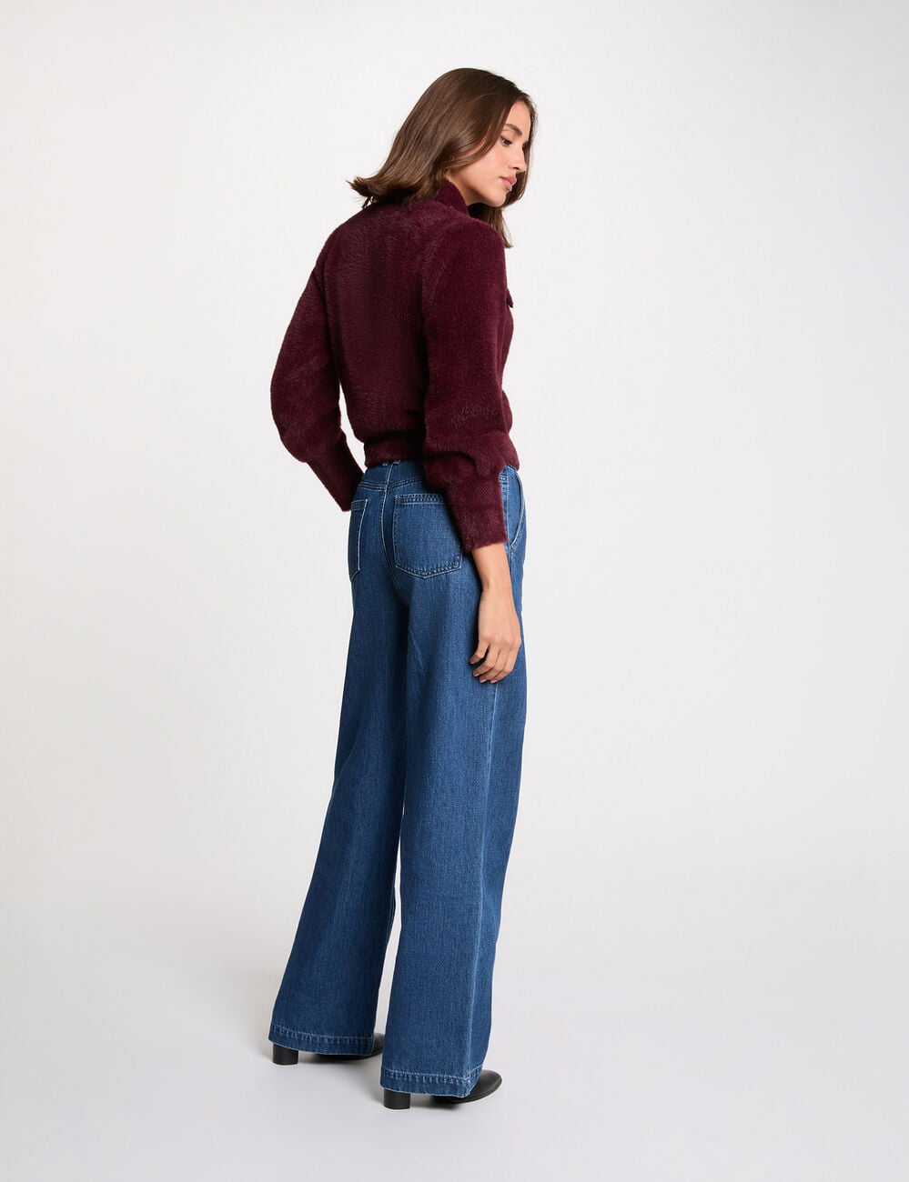 Gilet manches longues col &agrave; revers prune femme