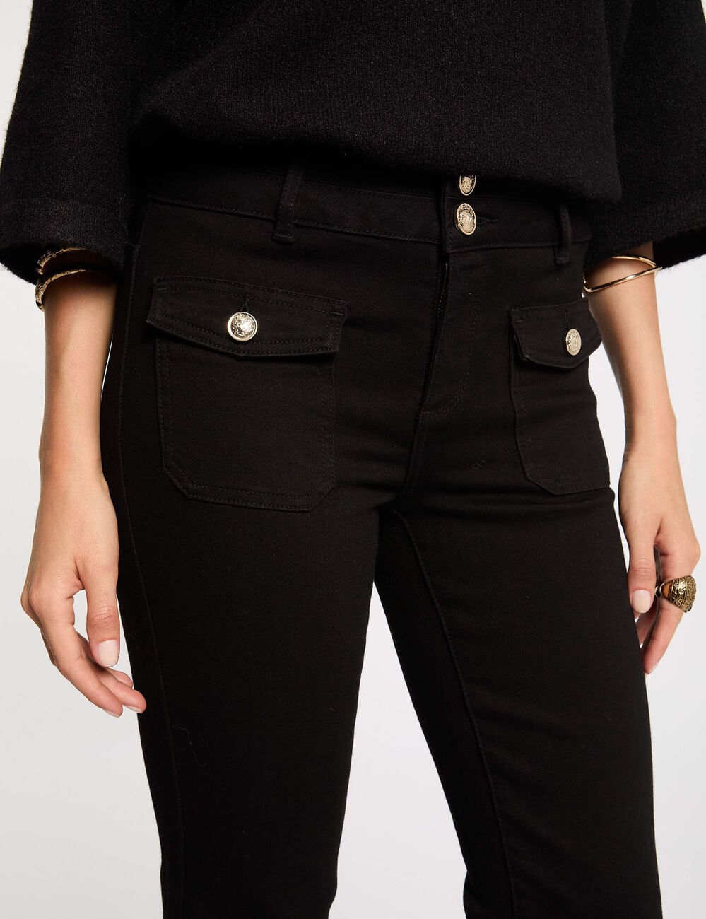 Jeans bootcut poches &agrave; rabat noir femme