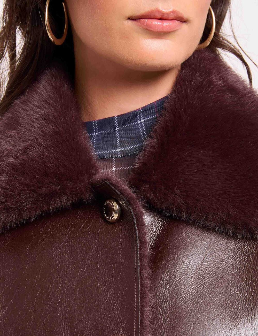 Manteau court col tailleur prune femme
