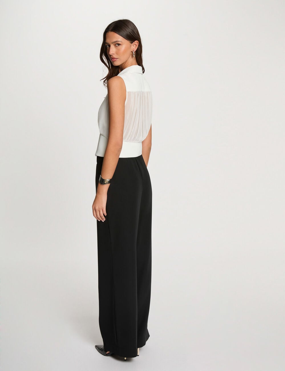 Top pliss&eacute; sans manches blanc femme