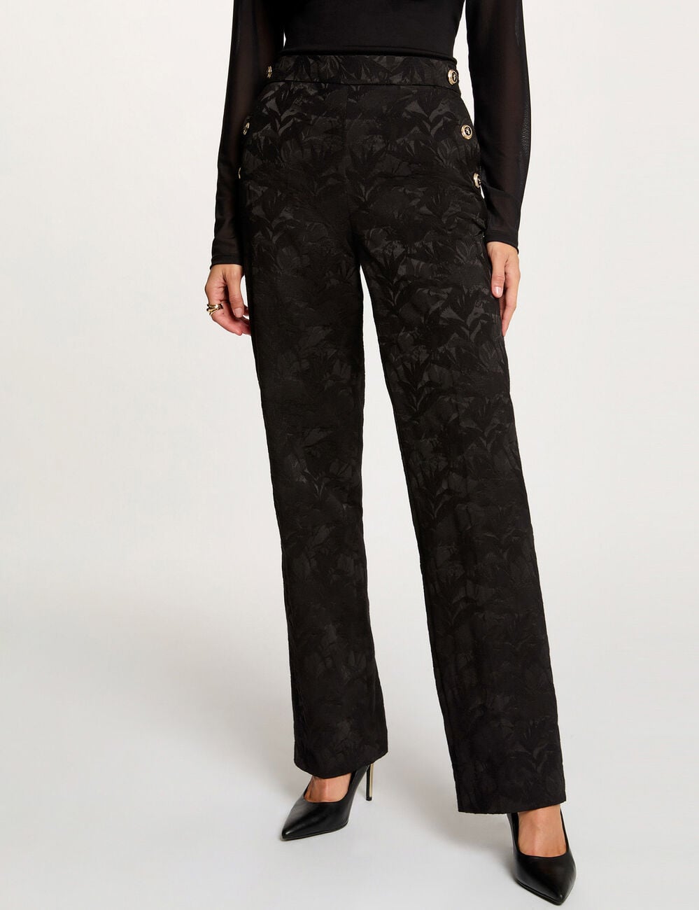 Pantalon slim taille haute noir femme