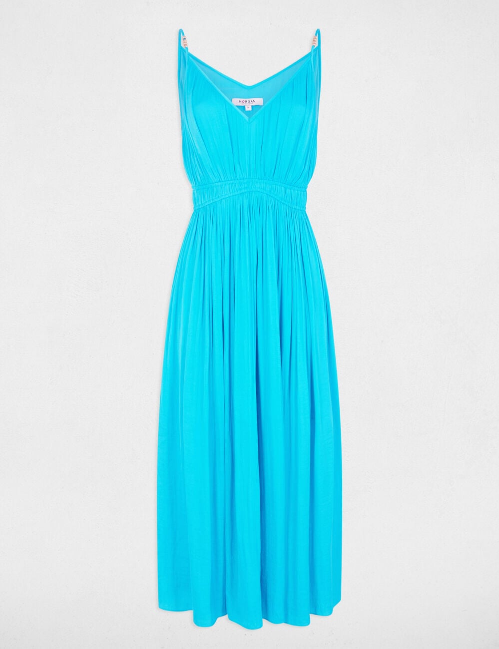 Robe midi droite pliss&eacute;e bleu ciel femme