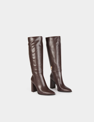Bottes &agrave; talons et bouts pointus marron fonc&eacute; femme