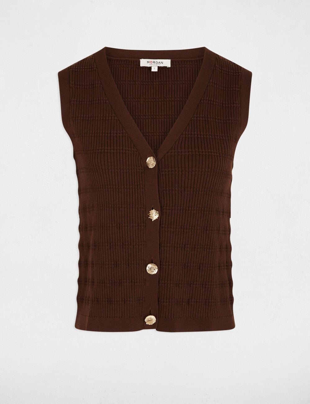 Gilet ajust&eacute; col v marron fonc&eacute; femme