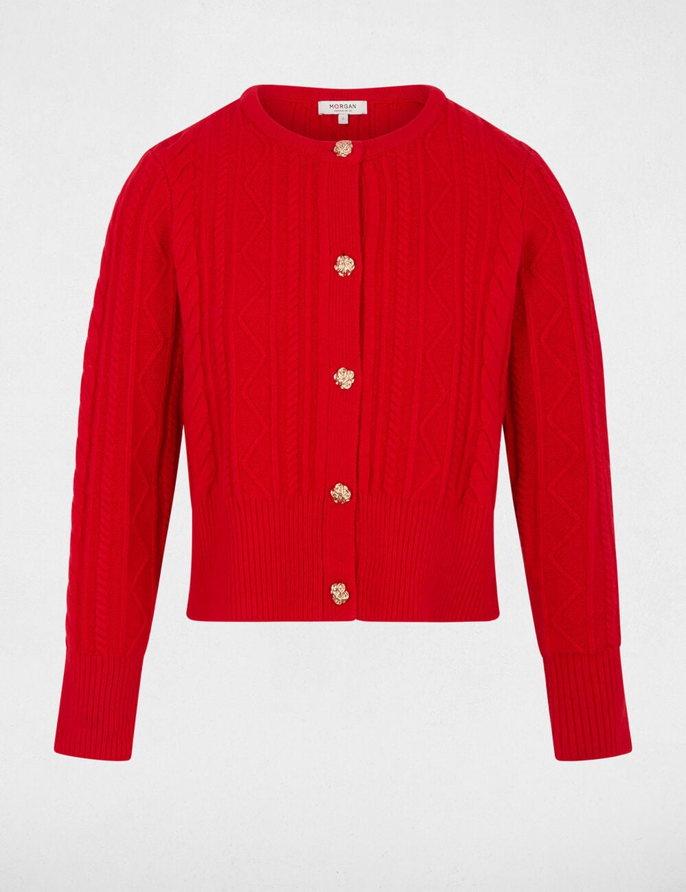 Pull cardigan boutonn&eacute; rouge femme