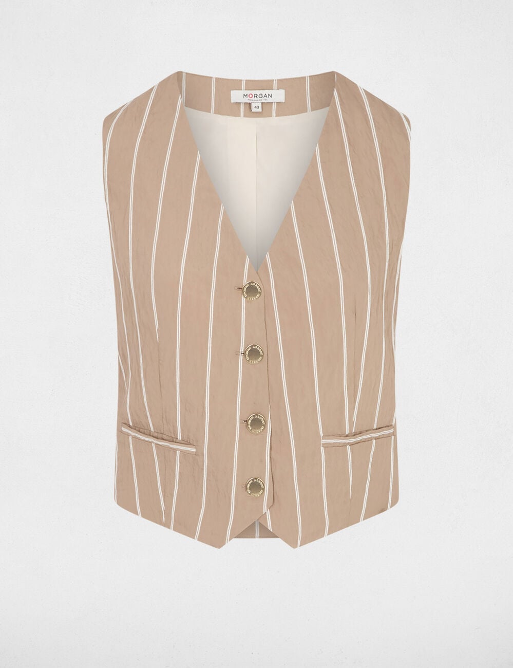 Gilet sans manches ray&eacute; taupe femme