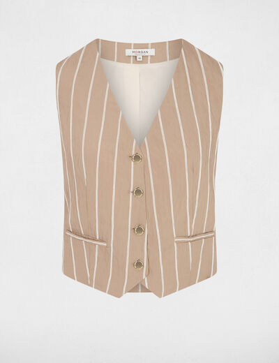 Gilet sans manches ray&eacute; taupe femme