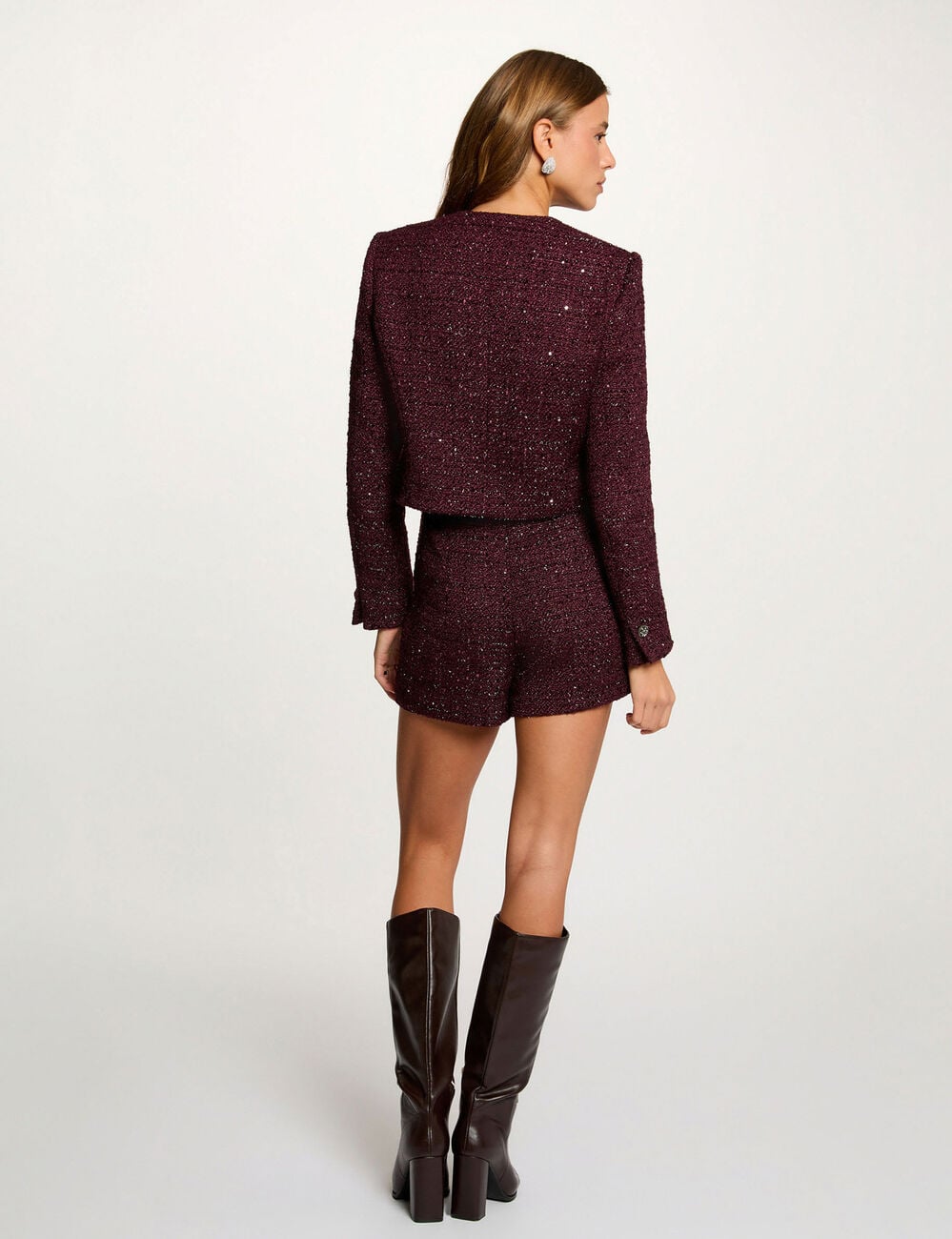 Veste ajust&eacute;e col rond prune femme