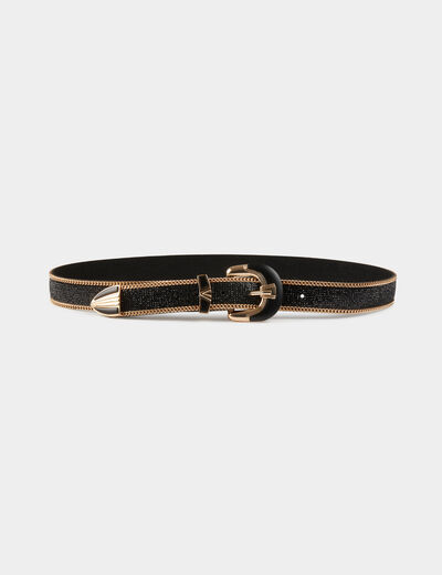 Ceinture avec strass et cha&icirc;nes noir femme