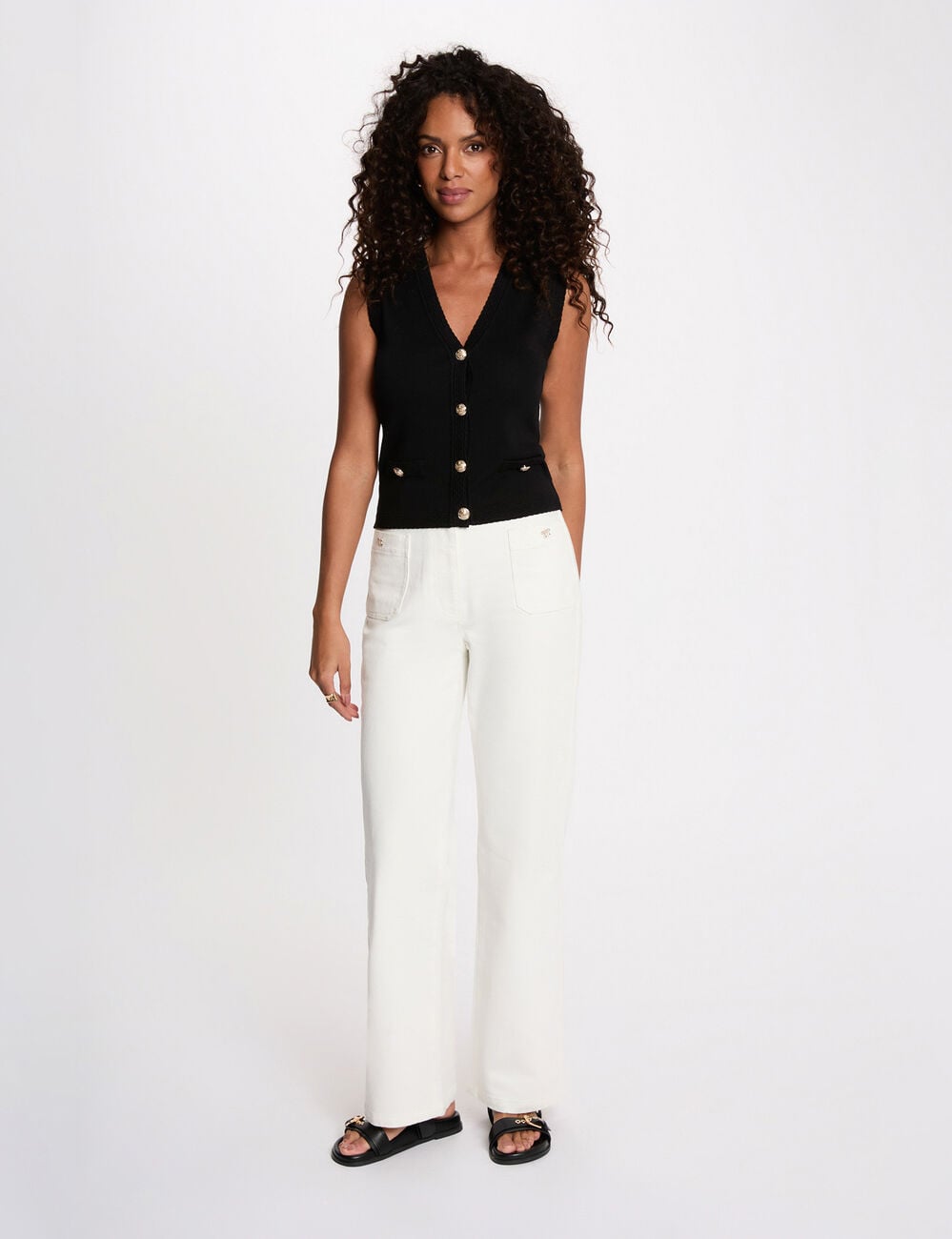 Gilet sans manches col V noir femme