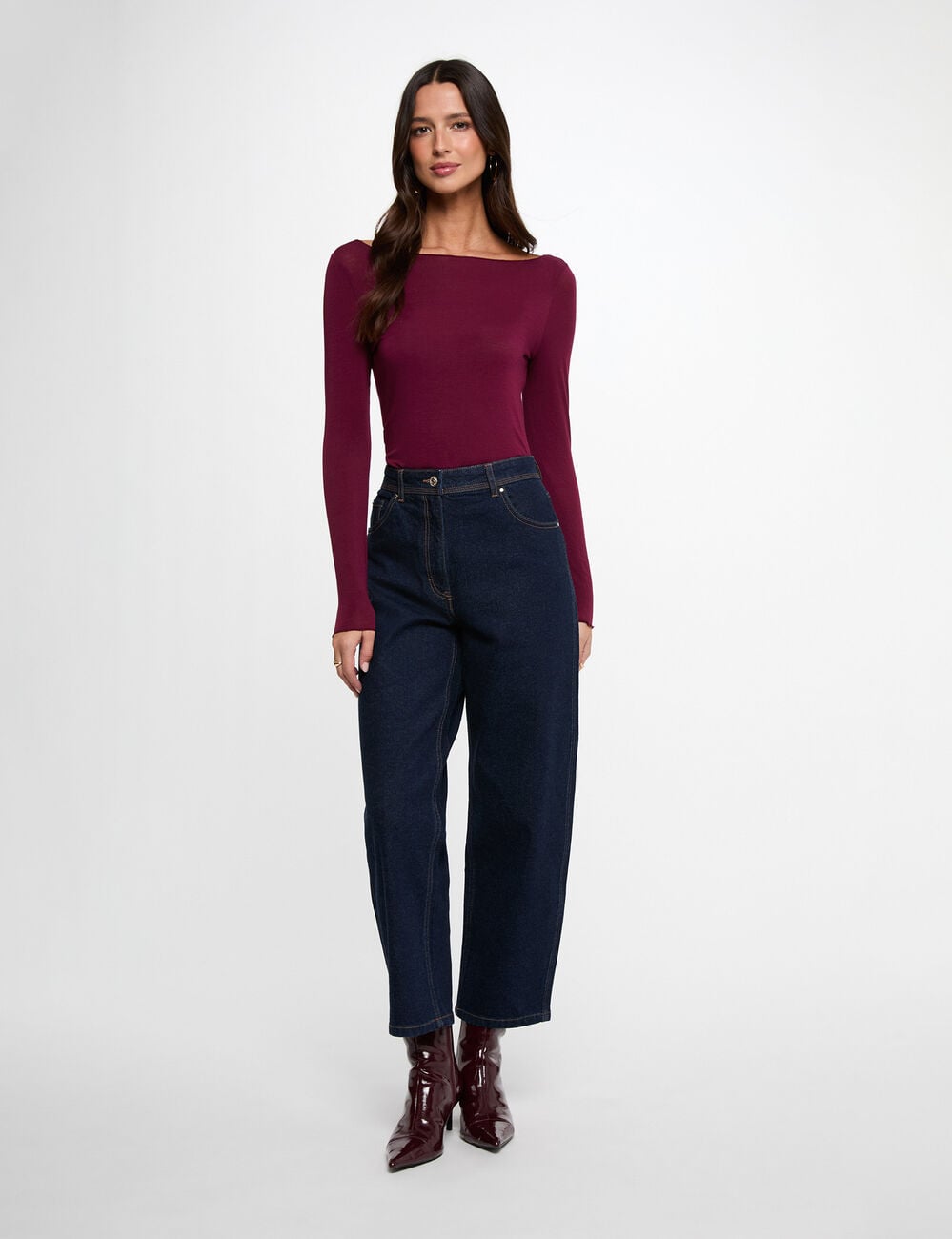 T-shirt manches longues prune femme