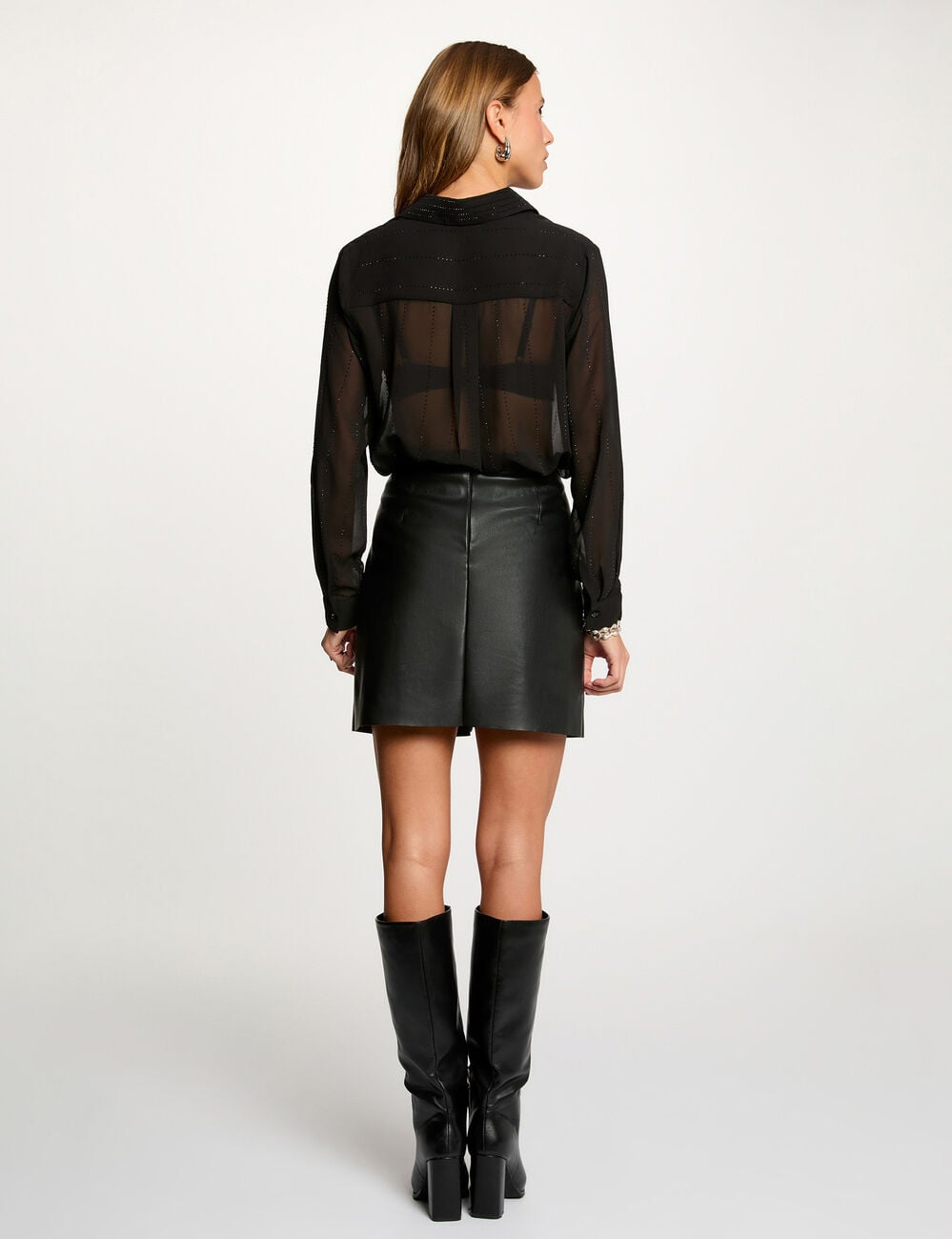 Chemise droite strass noir femme