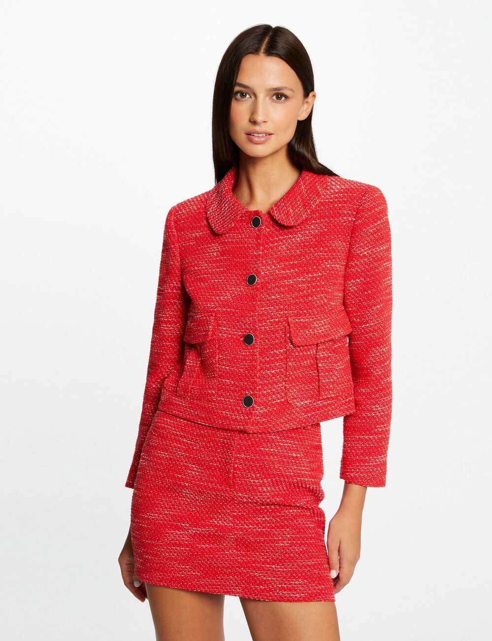 Veste droite boutonn&eacute;e rouge femme