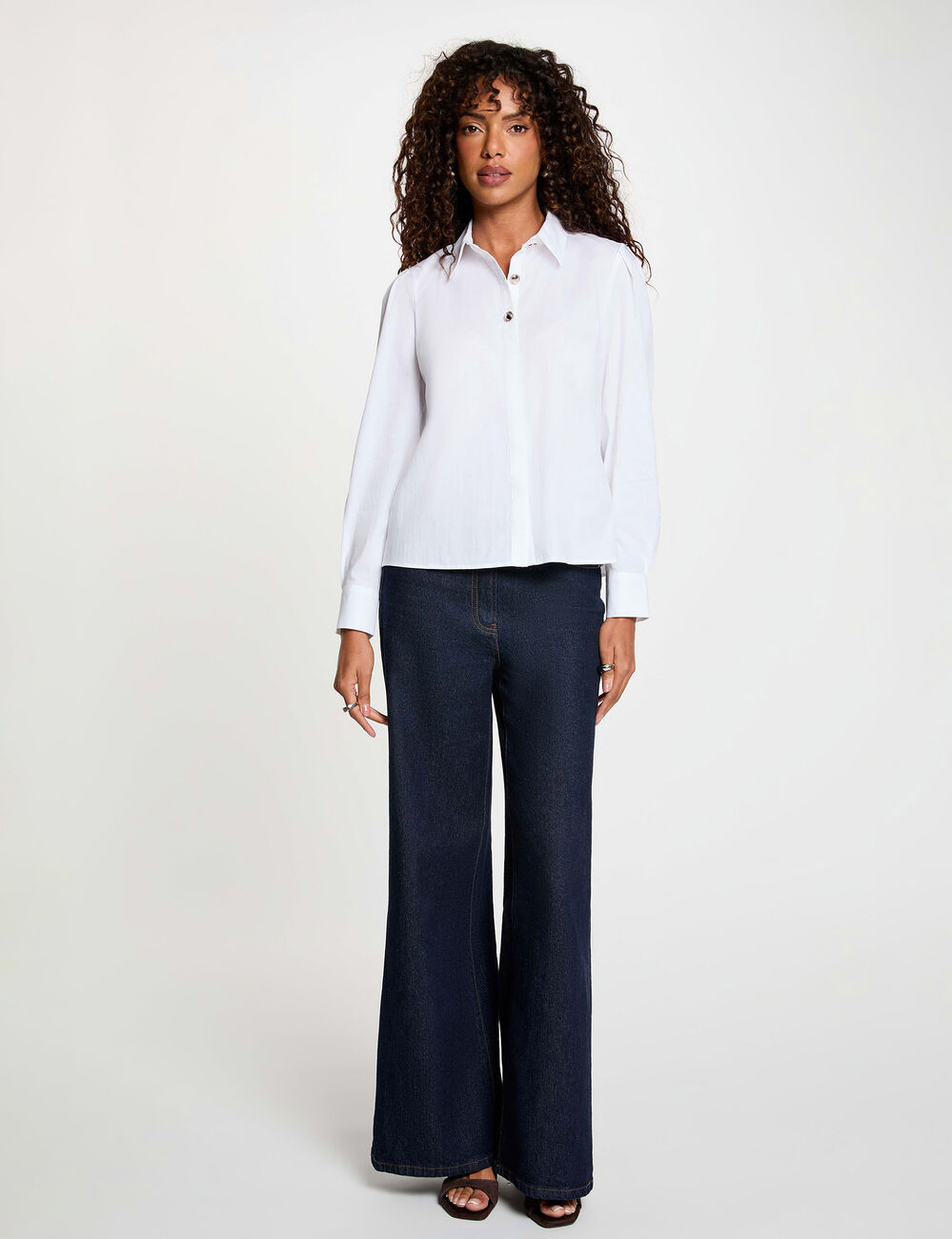 Chemise col &agrave; revers blanc femme