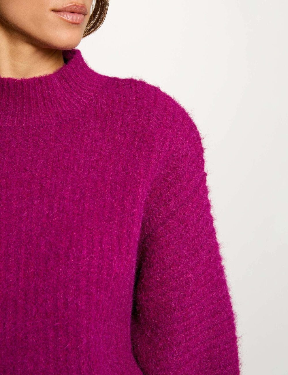 Pull oversize col montant violet femme