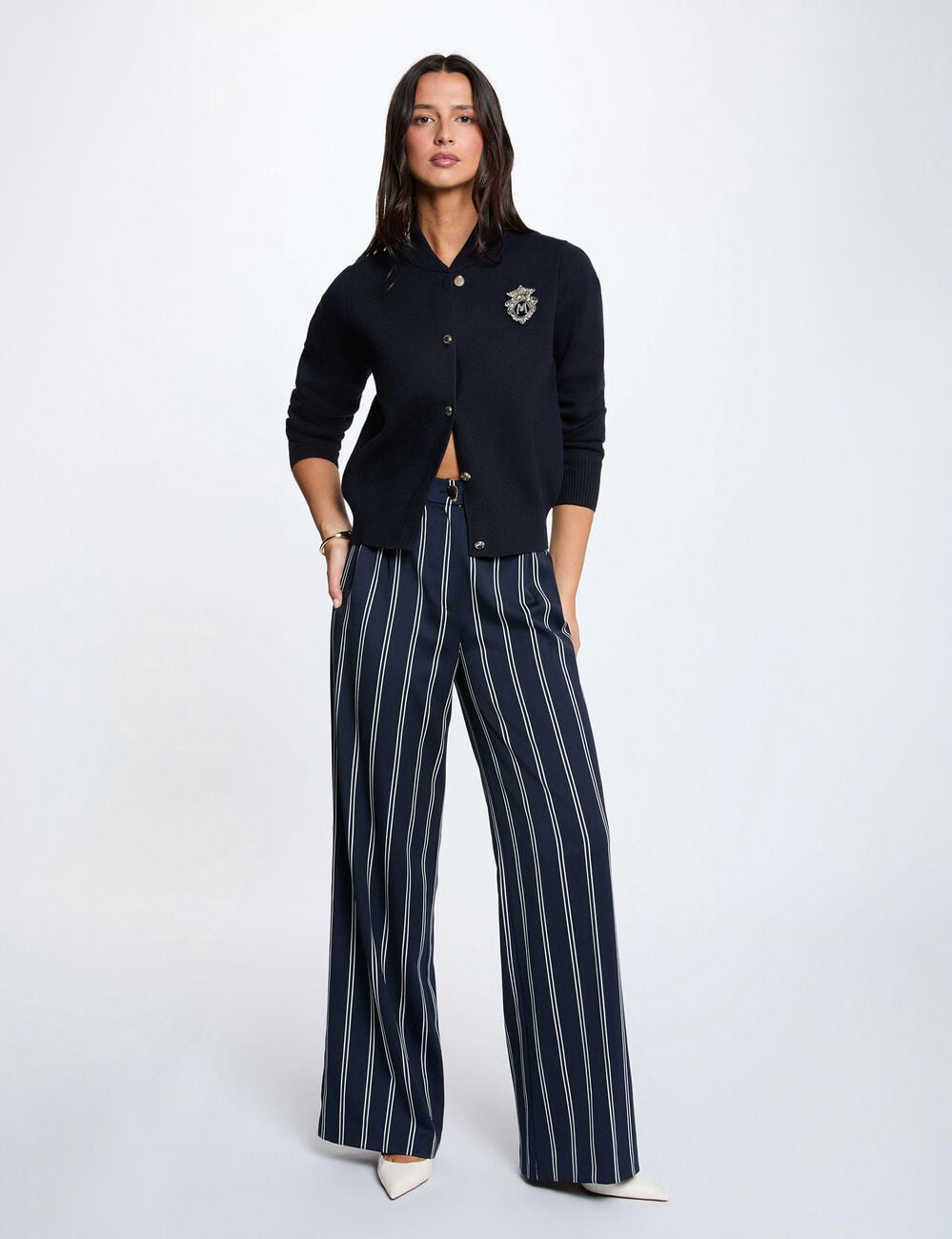 Pull col teddy bleu marine femme