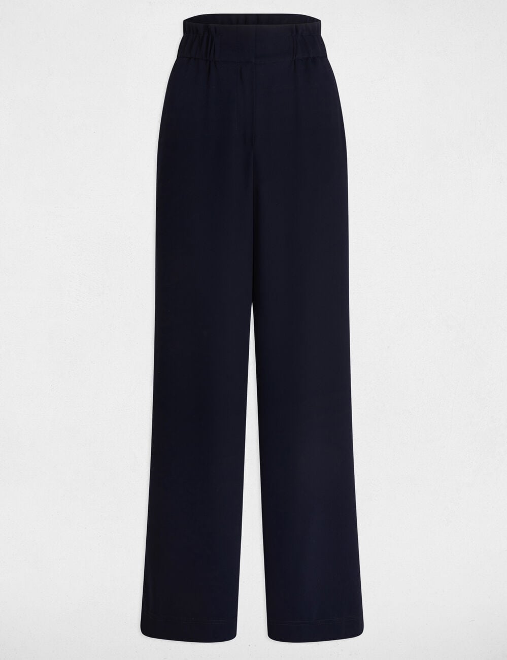 Pantalon large &agrave; fronces bleu marine femme