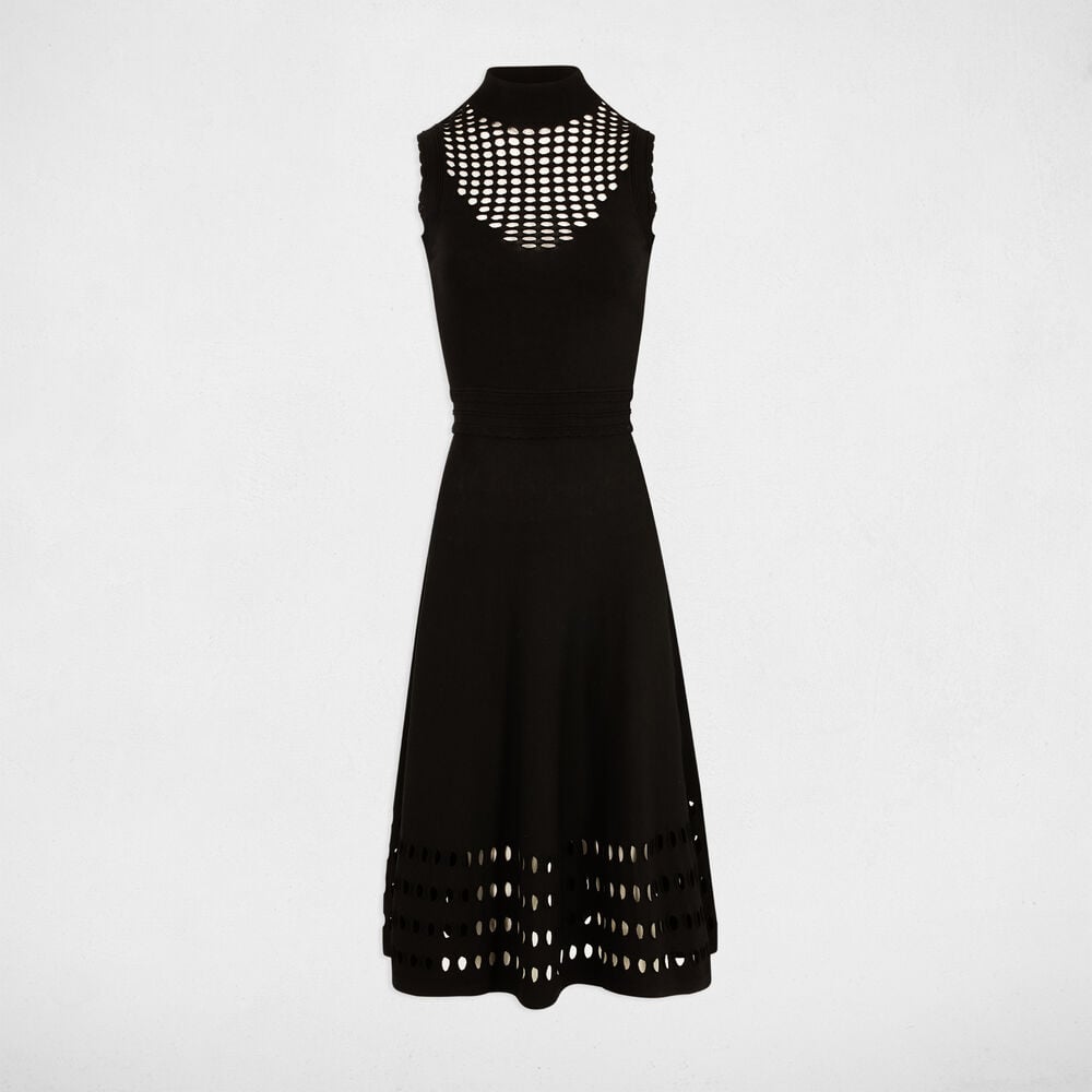 Robe tricot longue ajust&eacute;e noir femme