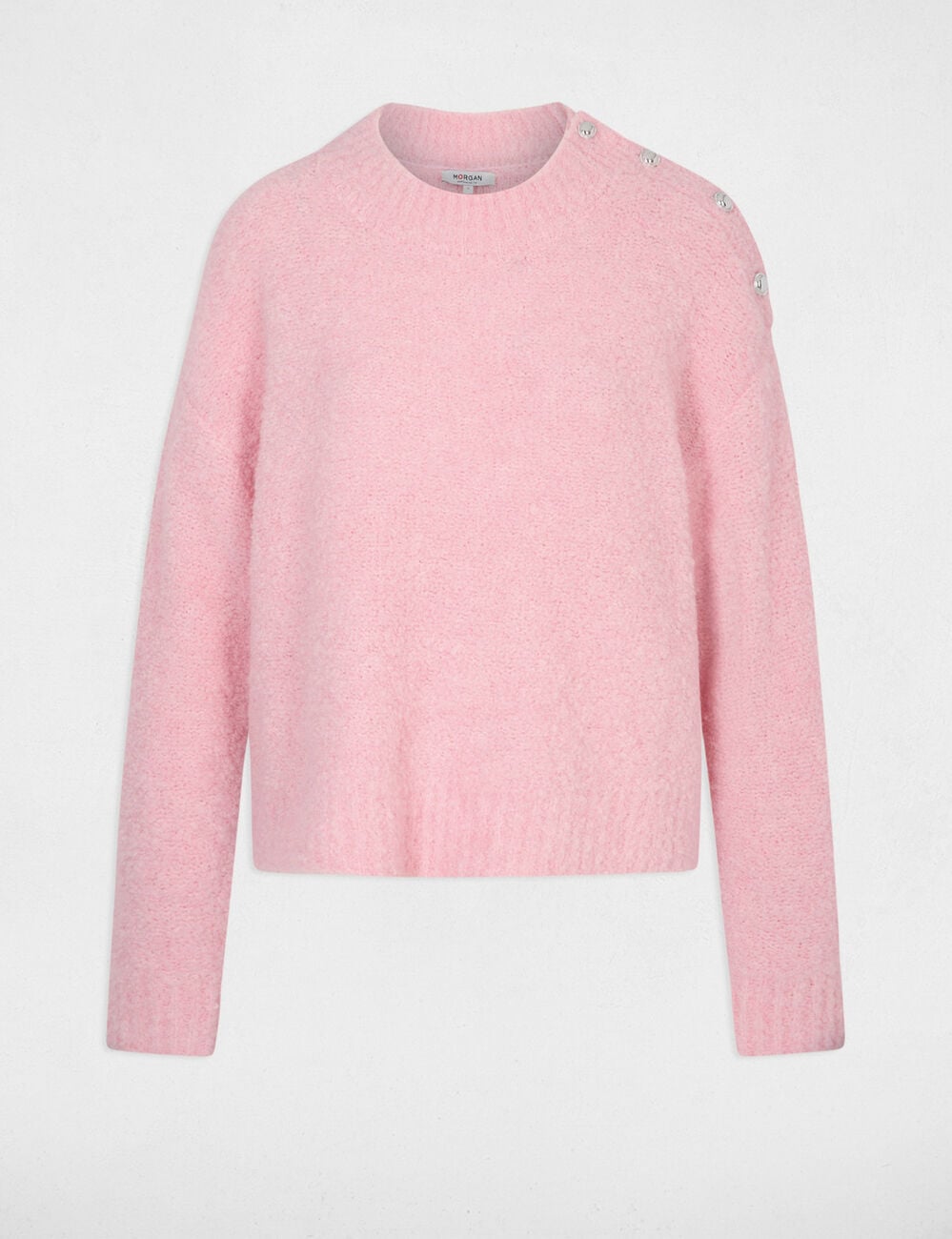Pull col rond rose clair femme