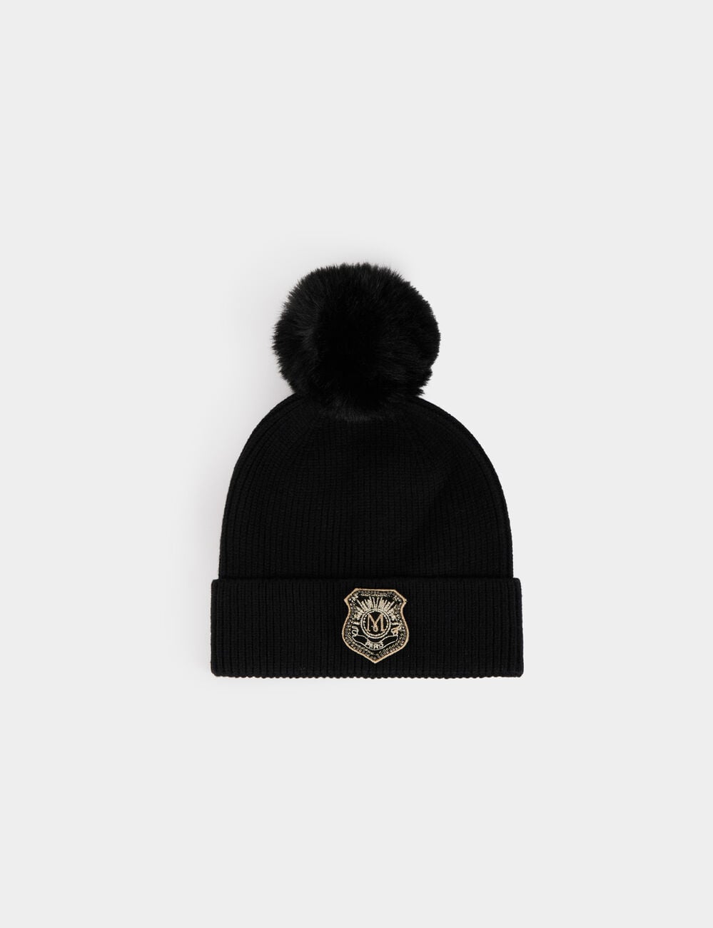 Bonnet &agrave; pompon noir femme