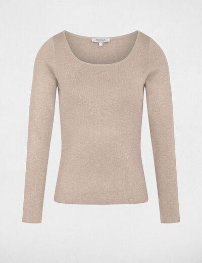 Pull cintr&eacute; col u ecru femme