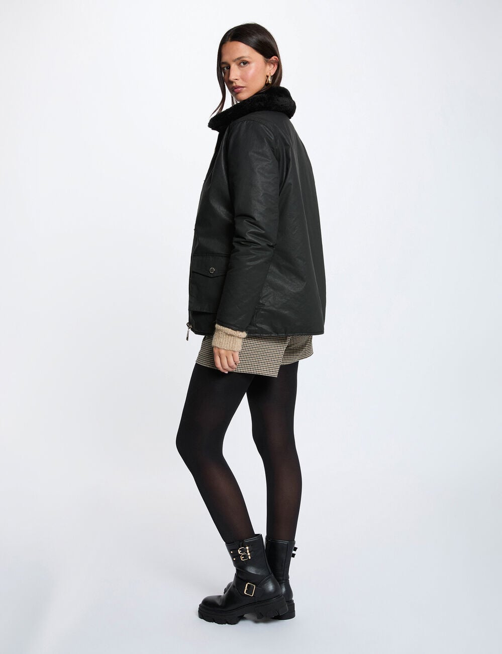 Parka enduite reversible noir femme