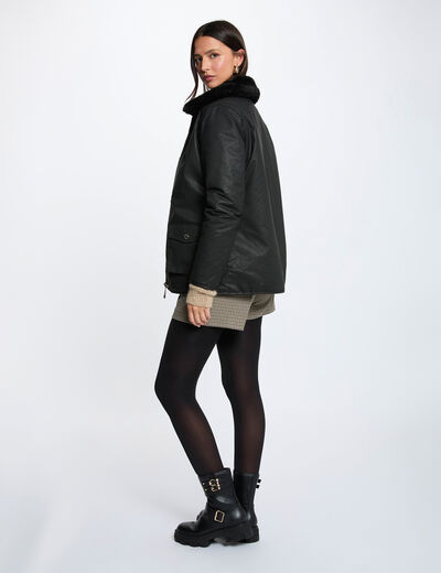 Parka enduite reversible noir femme