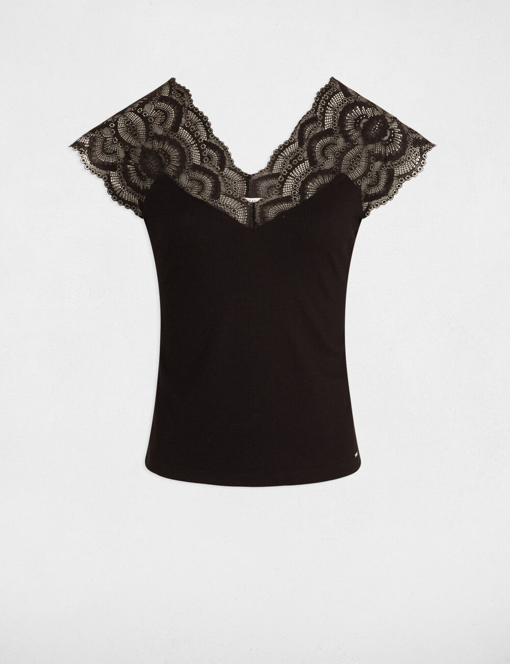 T-shirt dentelle col v noir femme