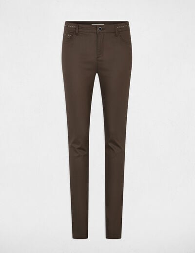 Pantalon slim enduit taupe femme