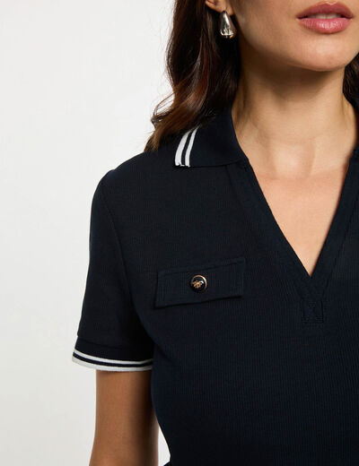 T-shirt polo cintr&eacute; bleu marine femme