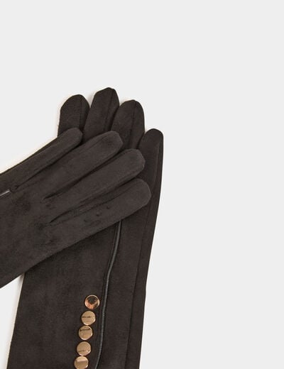 Gants su&eacute;dine boutons noir femme