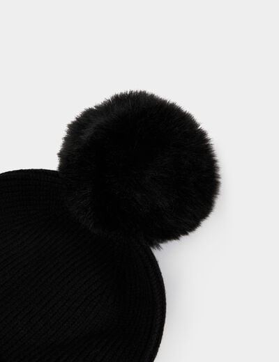 Bonnet &agrave; pompon noir femme