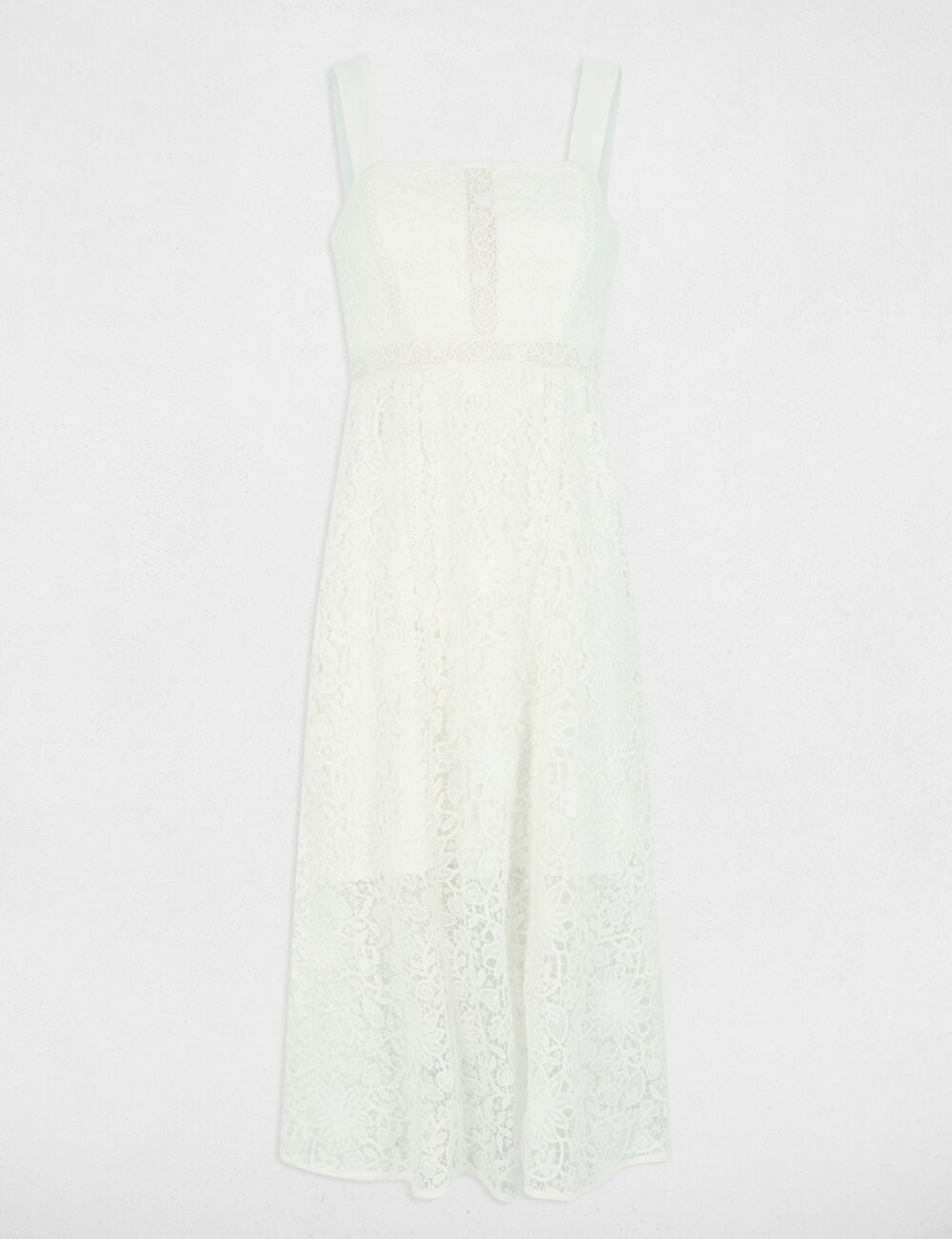 Robe midi trap&egrave;ze dentelle blanc femme