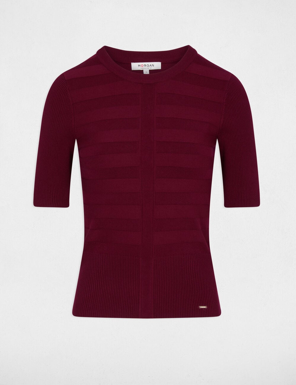Pull col rond manches courtes bordeaux femme