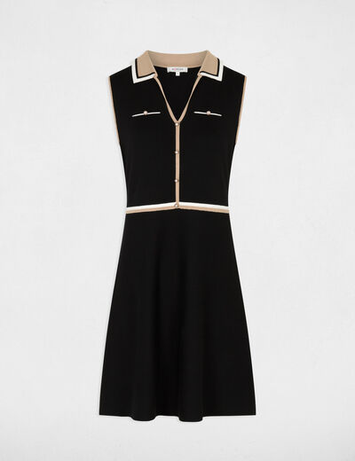 Robe tricot col &agrave; revers noir femme
