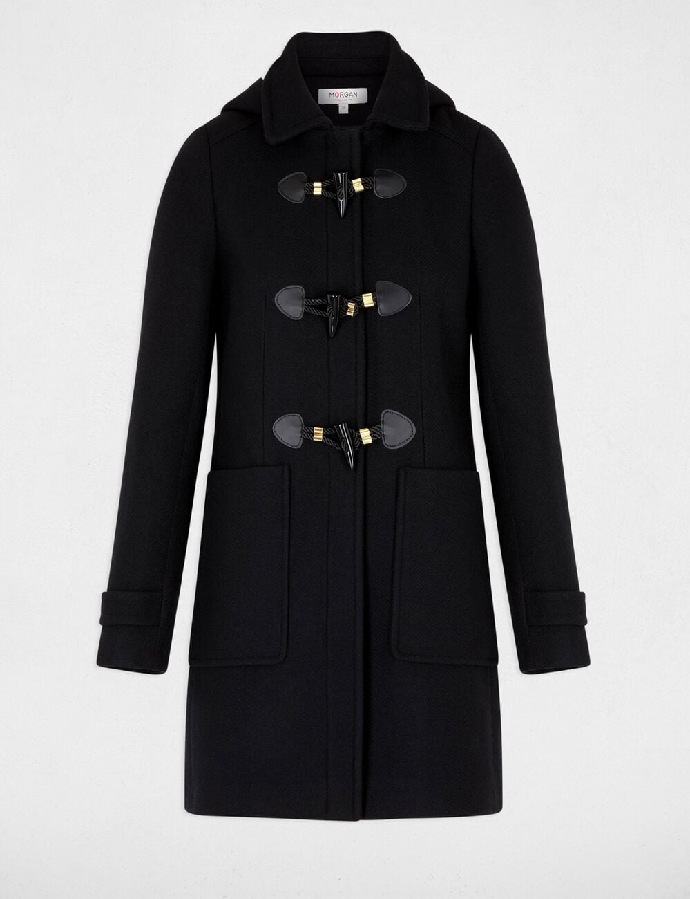 Manteau mi-long brandebourg noir femme