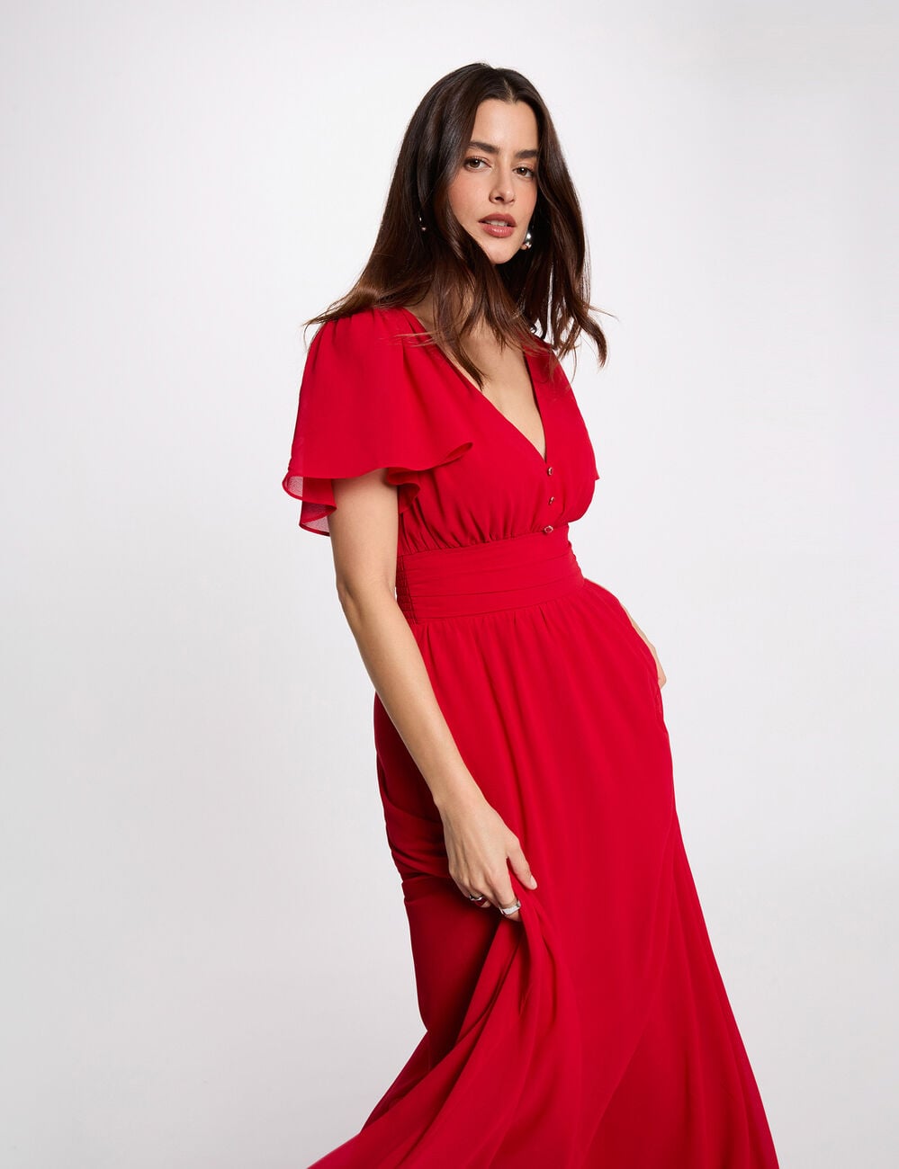 Robe longue fluide rouge femme