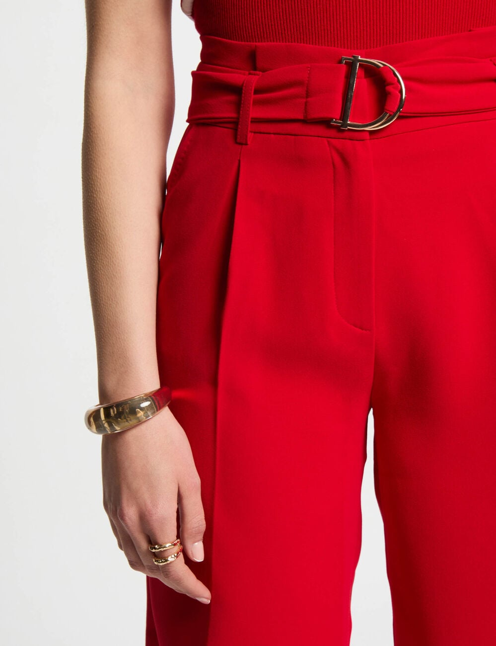 Bermuda droit &agrave; pinces rouge femme