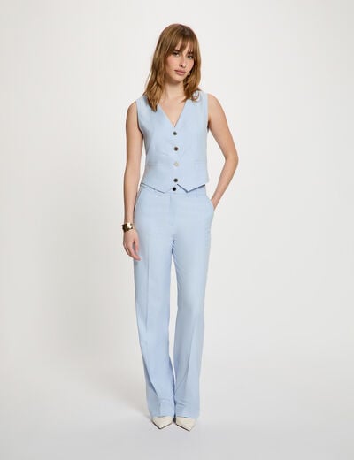 Pantalon droit taille haute bleu ciel femme