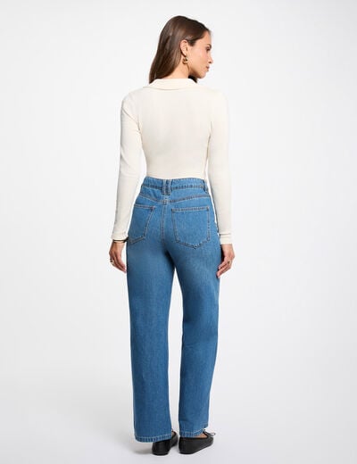 Pull ajust&eacute; col polo ivoire femme