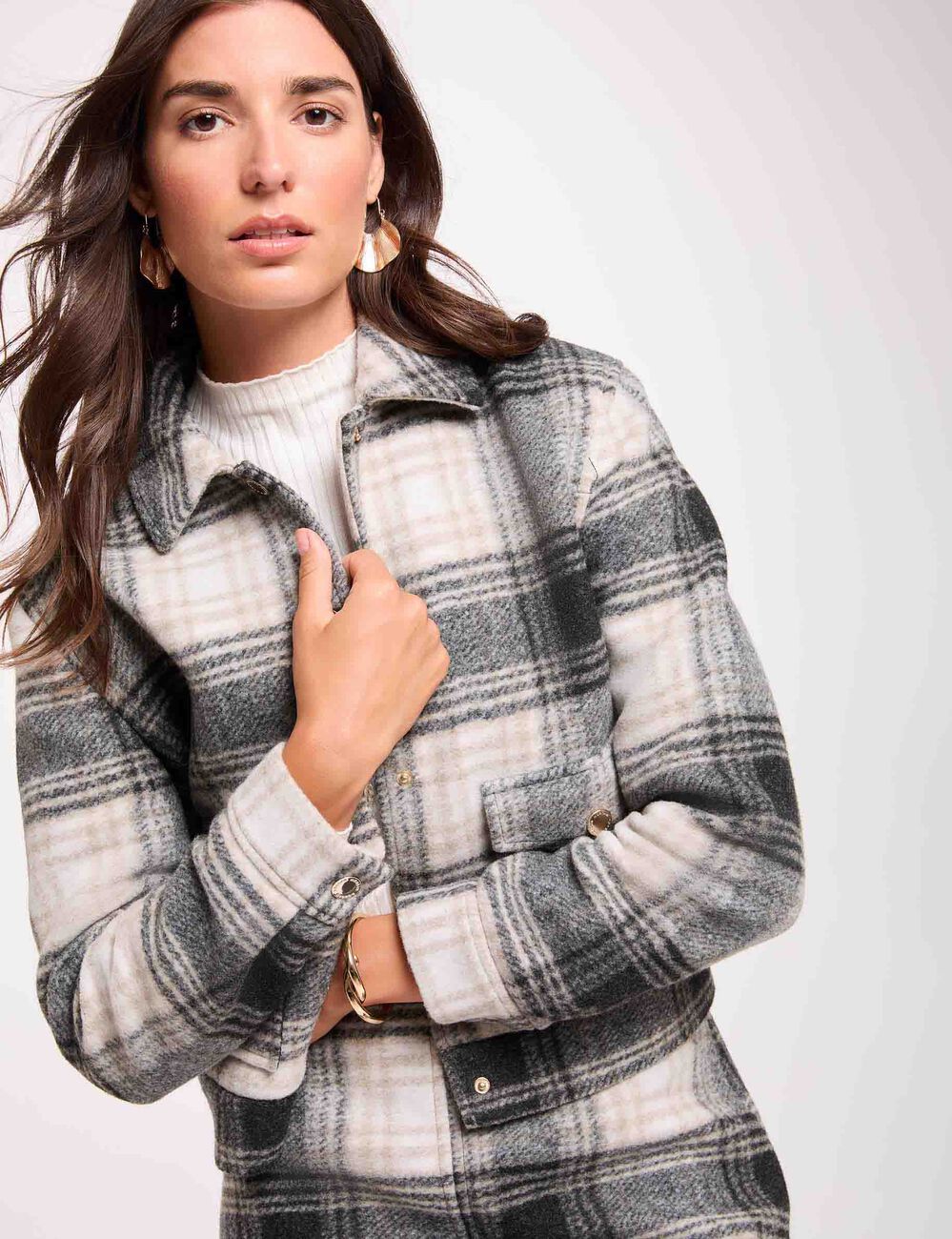 Blouson droit &agrave; carreaux multicolore femme