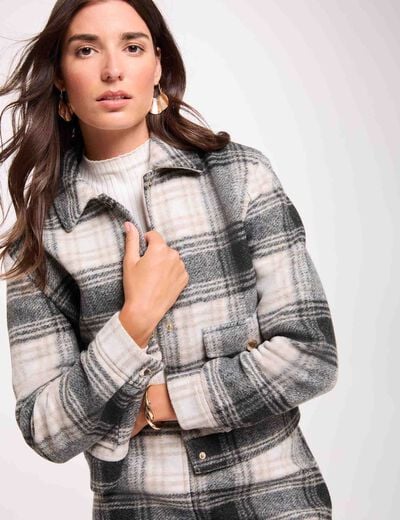 Blouson droit &agrave; carreaux multicolore femme