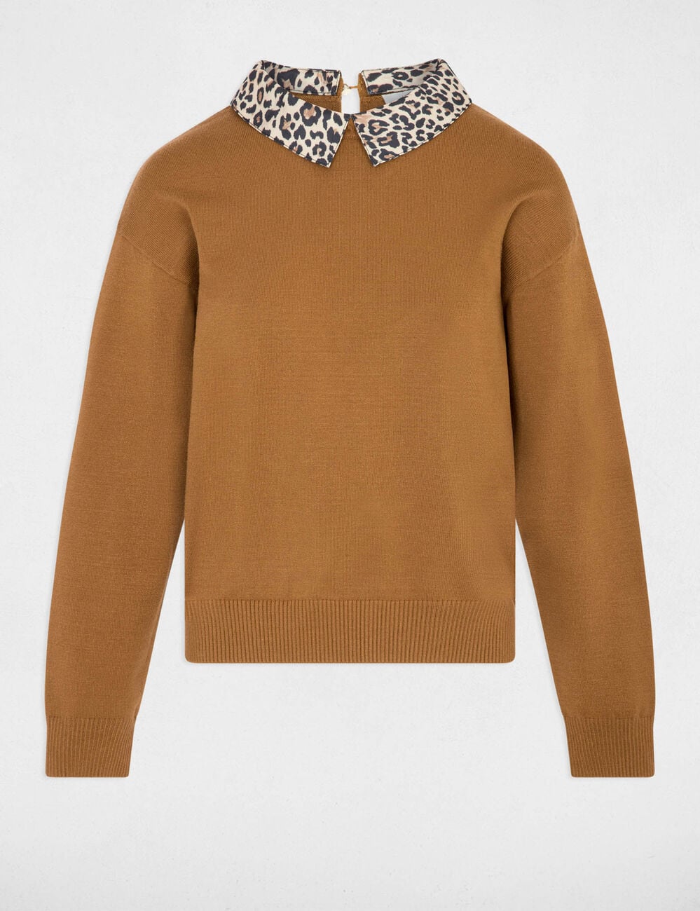 Pull col l&eacute;opard camel femme
