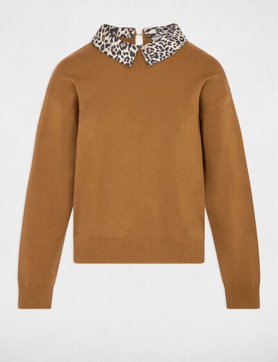 Pull col l&eacute;opard camel femme